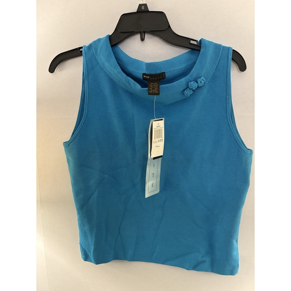 NWT Grace Elements Petite Silk Blend‎ Shell Top Blue Sleeveless Knit P/L